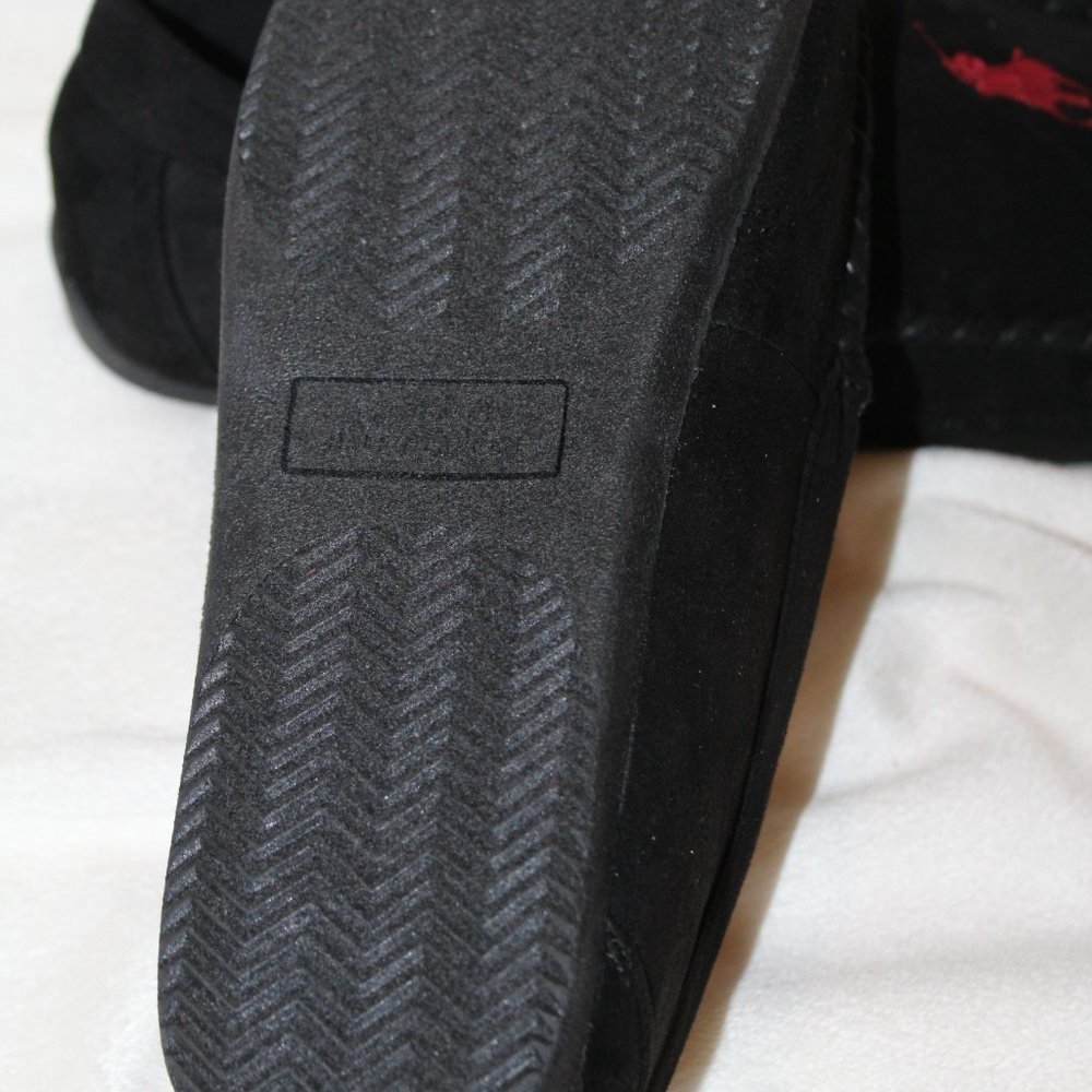 NIB MEN'S POLO RALPH LAUREN MEN'S LUXURY SLIPPERS BLACK RED - Picture 5 of 7
